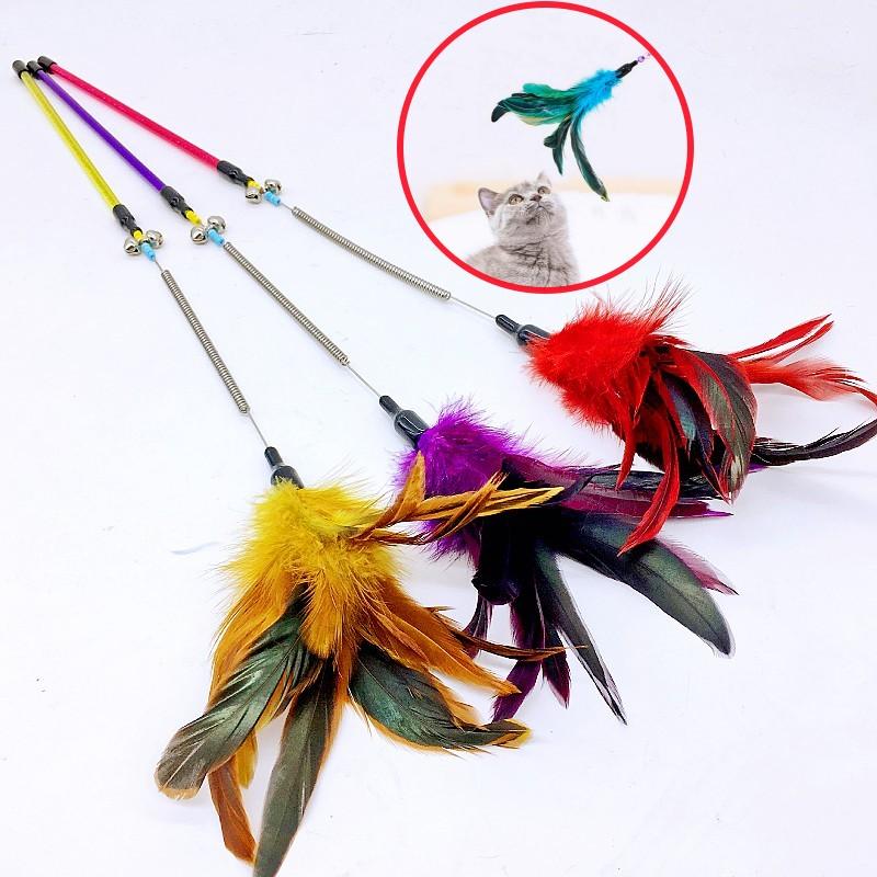 Cat Toy Feather Cats Sticks Teaser Cat Toys Interactive Spring Handle Kitten Toys with Bell Training Cats Stick Toy Pet Supplies 3