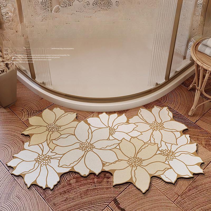 Bathroom Curved Floor Mat, Diatom Mud Absorbent Mat, Bathroom Quick-drying Non-slip Soft Mat, Shower Room Fan-shaped Foot Mat