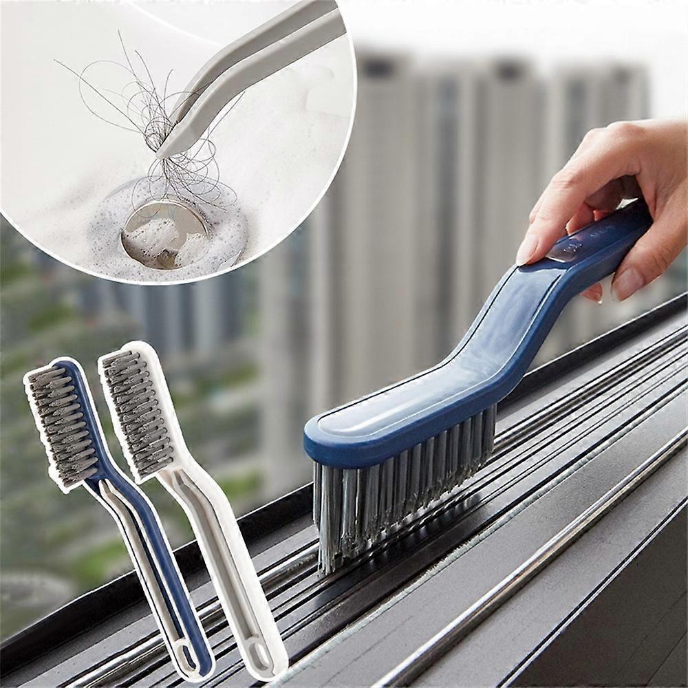 2PCS Multifunctional Floor Seam Brush, New 2 in 1 Clip Hair Window Cleaning Brush for Wall, Bathroom Corner Gap Brush Crevice Cleaning Brush