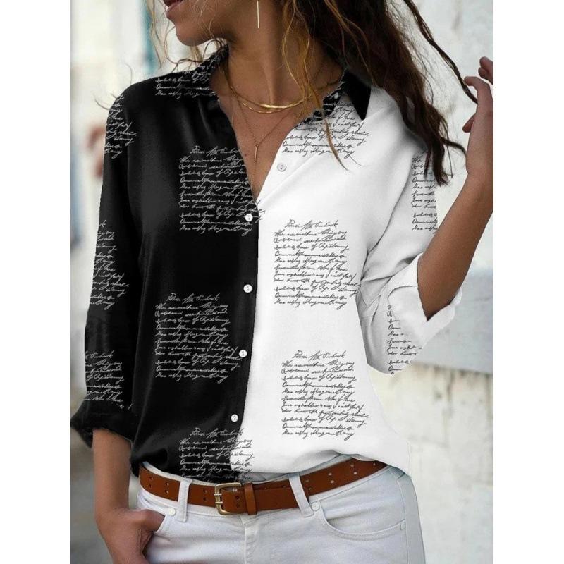 Women Long Sleeve Shirt 3d Flower Print Loose Fit Turn Down Collar