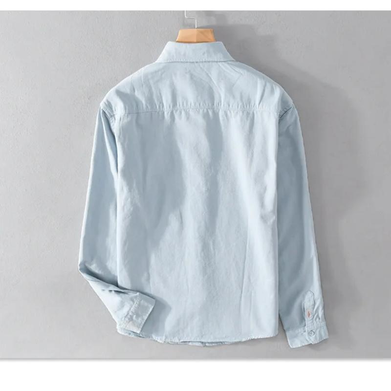 Мужская рубашка с длинным рукавом Simple Style 4XL, повседневные топы с воротником-лацканами из 100 хлопка, универсальная приталенная рубашка однотонного цвета