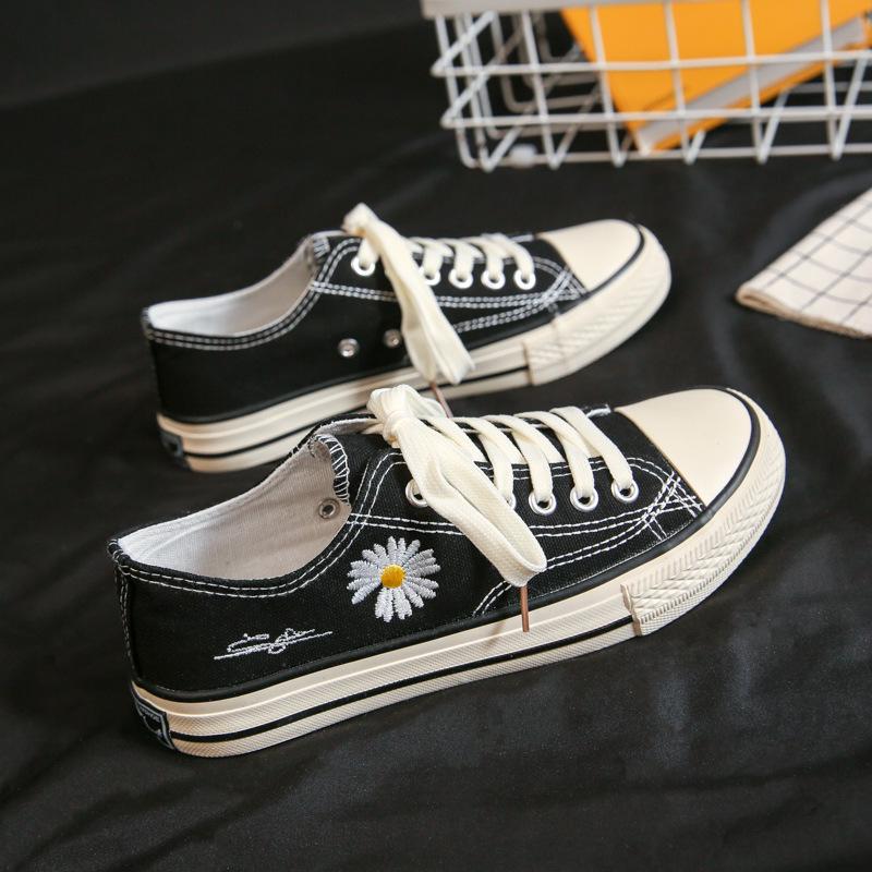 Women's Purple Daisy Canvas Low-Top Sneakers - Korean Ulzzang Style, 2024 Casual All-Match Shoes