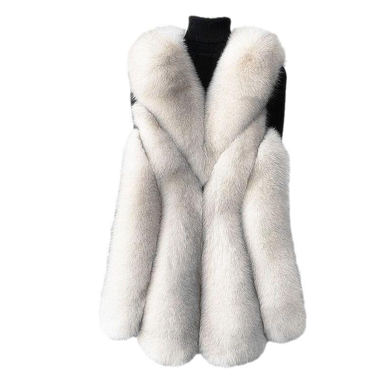2024 Новый жилет из искусственного меха лисы для женщин, средний и длинный, осенне-зимний жилет, модная повседневная облегающая куртка, женская одежда