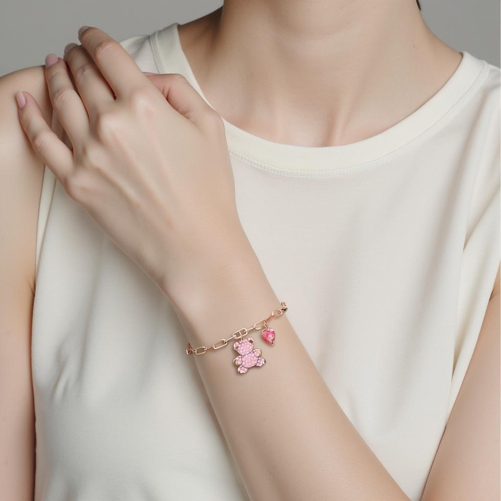 Swarovski Серия "Плюшевый мишка" 3D Розовый плюшевый мишка Браслет Женский браслет 5642978