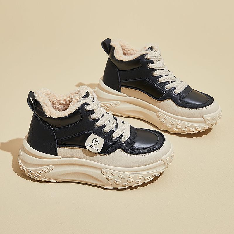 Korean Velvet High-Top Women's Dad Shoes: Winter 2024 - Warm, Thick-Soled Sports Sneakers (Style: LD602)