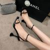 One Word with High Heels Thick Heel Square Head Women's Shoes 2025 Summer New Aw Black Beautiful Wine Glass and High Heel Sandals