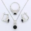 925 Silver Jewelry Sets For Women Geometric Black White Zircon Necklace Pendant Earrings Rings Gift Box