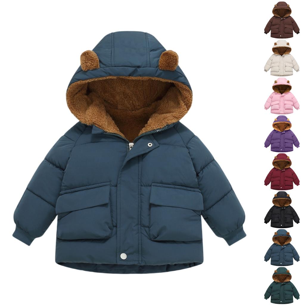 Children's Casual Solid Color Casual Hooded Thick Down Jacket For Boys And Girls
