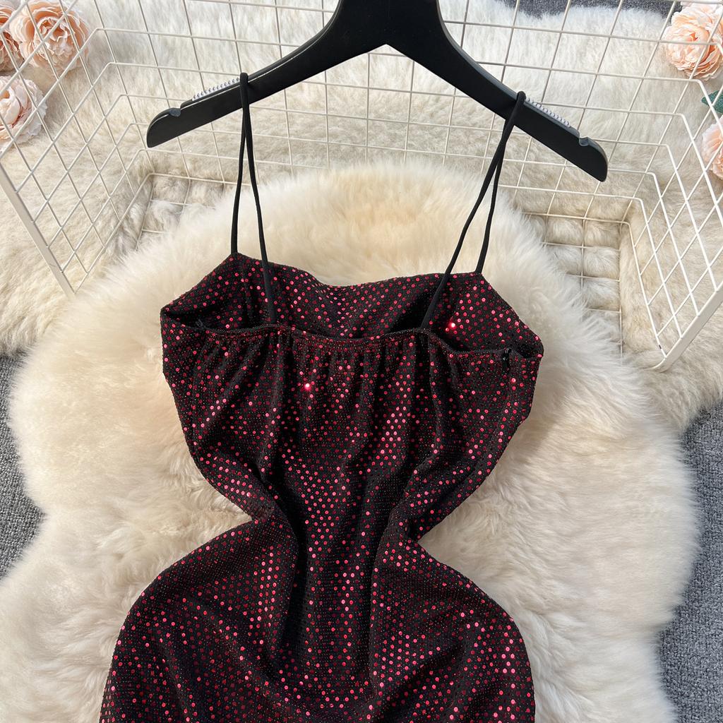 Dress for Women Spaghetti Strap Shinning Exposed Shoulders Falda Sexy Mujer Solid Color Wrapped Vestidos Summer Dropshipping