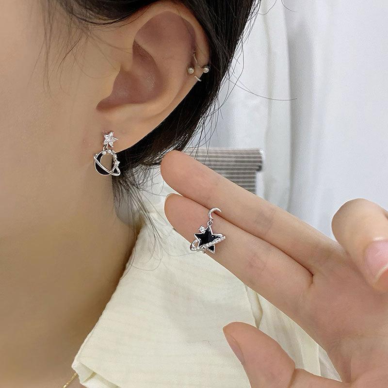 Серьги Black Star Moon, асимметричные серьги Star, легкие роскошные серьги Super Fairy, планета темперамента