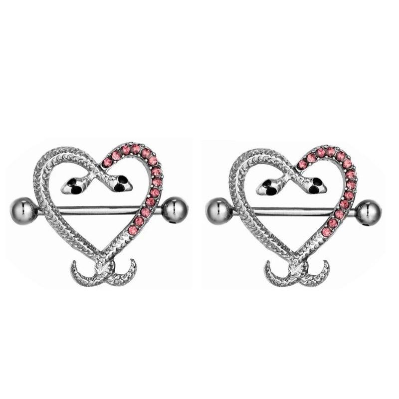 Молочное кольцо из нержавеющей стали Шуан Змея Персиковое сердце Молочный гвоздь Женские ювелирные изделия из нержавеющей стали