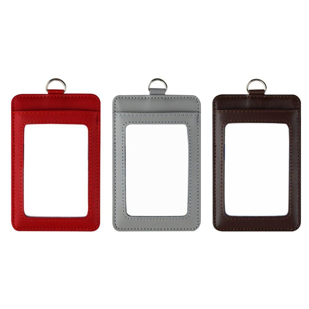 Leather With Lanyard Three Card Position Card Badge Holder Key Chain Card Bag ID Lanyard Name Tag