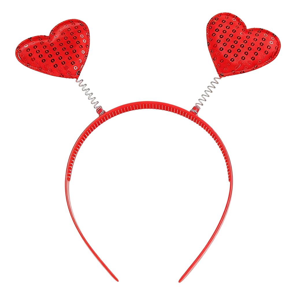 Heart Shaped Glitter Headband with Decorative Tinsel and Flexible Heart Accents for Costume Party Events and Celebrations