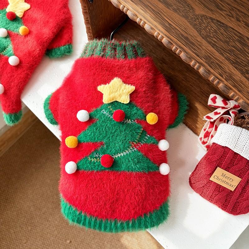 Knitted Christmas Tree Dog Sweater Small Breeds Winter Two-Legged Pet Clothing Cute Style