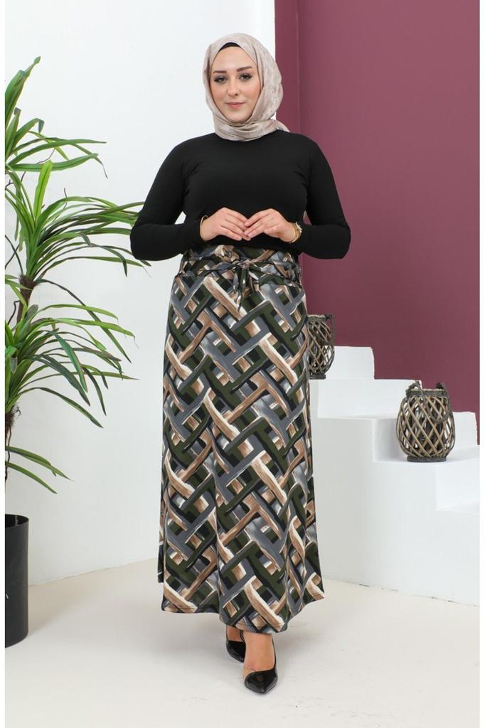 Женская стильная юбка большого размера с рисунком, расклешенная юбка с поясом