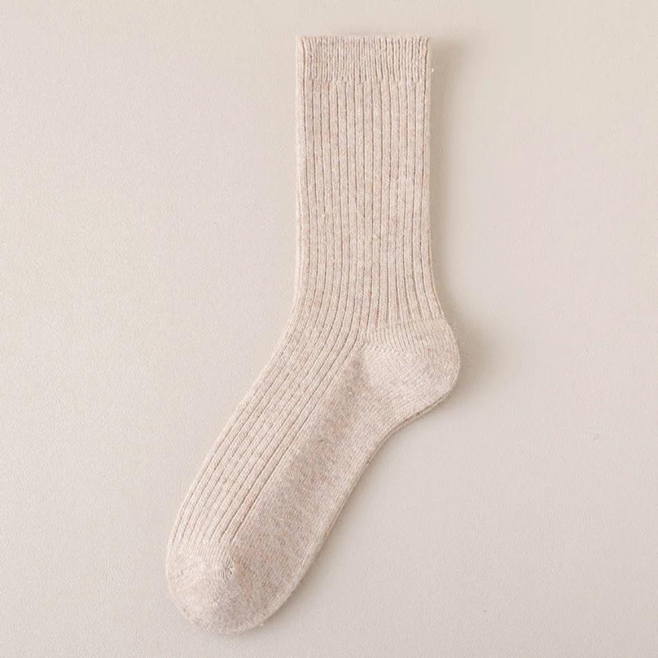 2025 Stacking Wool Socks Women Winter Solid Tube Socks Double Needle Knit Thickened Warm and Velvet Socks