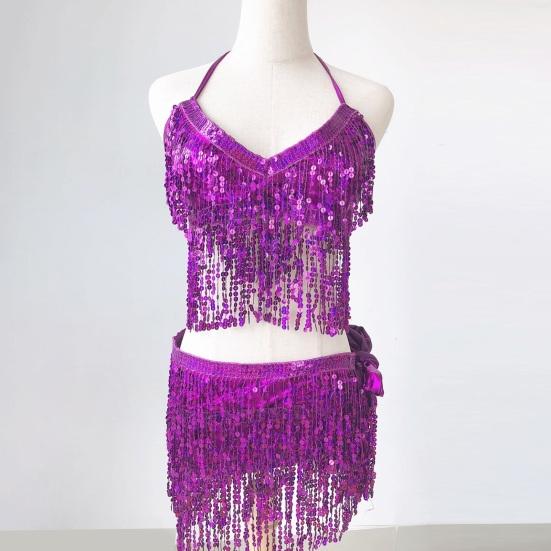 Костюм танцовщицы живота Топ-бра с пайетками и кисточками с бахромой и поясным платком Комплект Сверкающий костюм для рейв-вечеринки для женщин и девушек