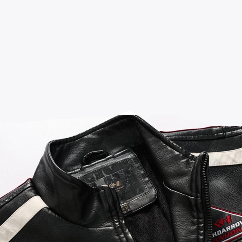 Осенне-зимняя флисовая мужская мотоциклетная кожаная куртка с вышивкой, гоночное пальто, ветровка, верхняя одежда, байкерская куртка из искусственной кожи