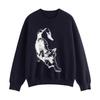 Chuyu Women's Cat Jacquard Round Neck Sweater
