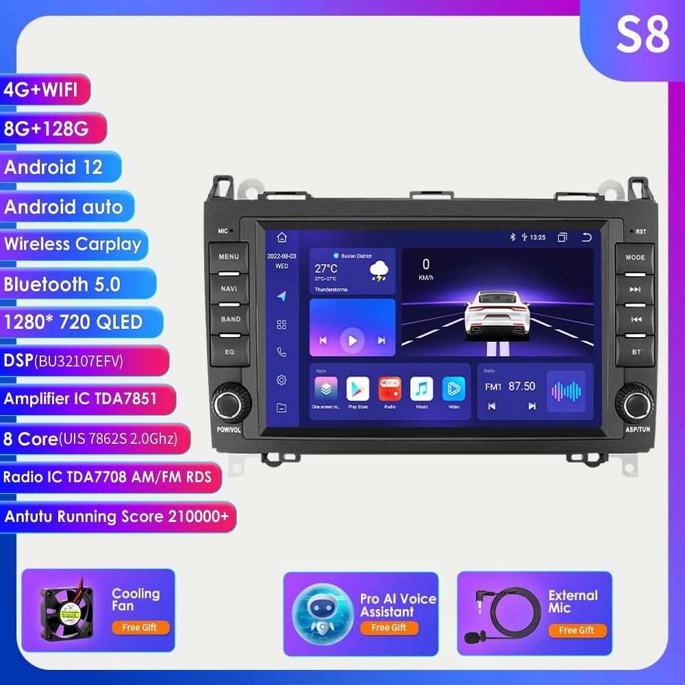 DSP Carplay 4G-LTE 8 дюймов Android 12 автомобильный радиоприемник мультимедийный плеер для Mercedes Benz W169 W245 B200 W906 Sprinter W639 Vito с интеллектуальным экраном авторадио
