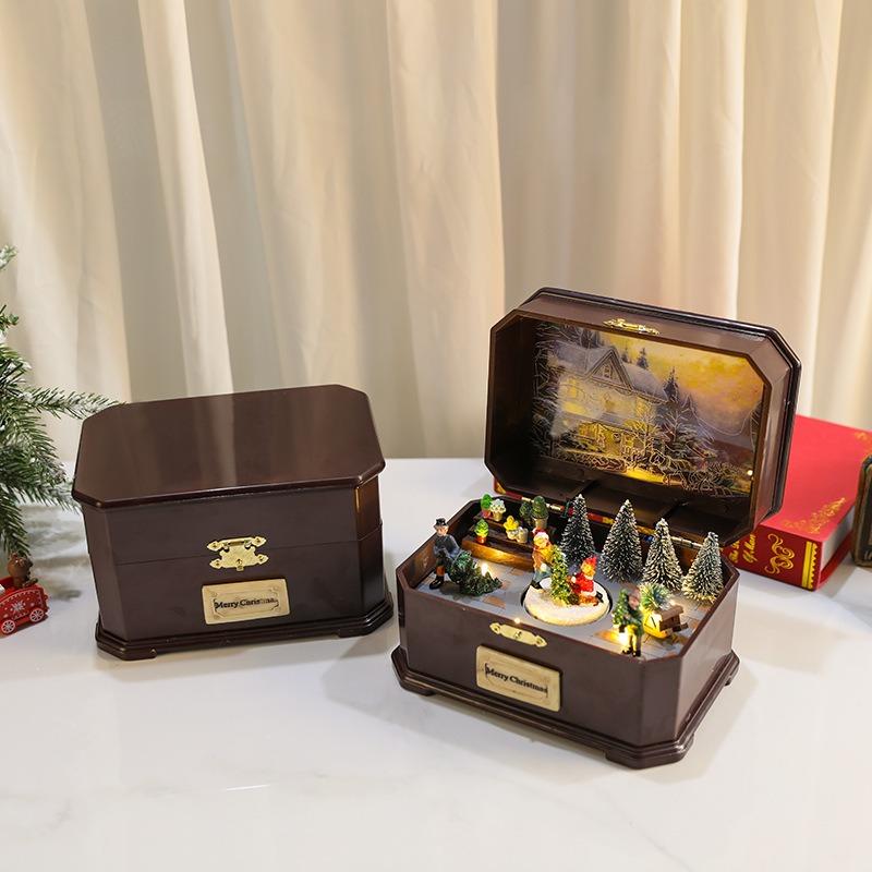 Christmas Music Box Christmas Decorations Will Rotate Light-emitting with Music USB Battery Dual-use Children's Gifts