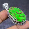 Медь Зеленый Бирюзовый Драгоценный камень 925 Стерлинговое серебро Ювелирное изделие Кулон 2,13" E2J97