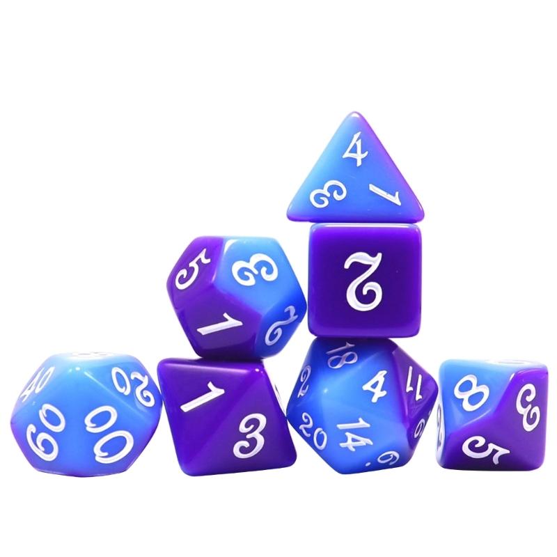 Набор из 7 многогранных акриловых кубиков (кости) для настольных игр, двухцветные, с легко читаемыми цифрами, прочные