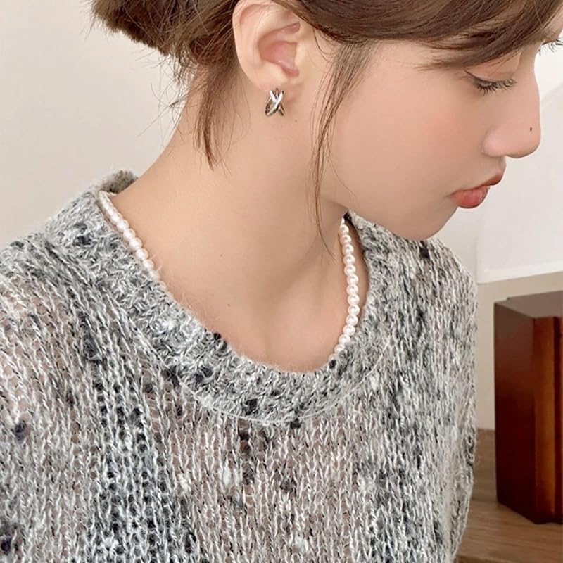 Moonstan earrings hoop earrings ring gold silver combination color ladies Popularity Compatible with metal allergies simple (Silver)