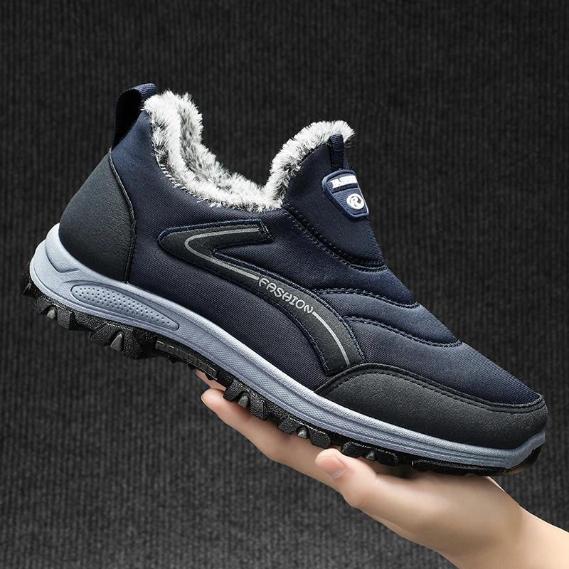 Мода 2024 года, новые зимние ботинки для снега, мужские повседневные ботинки без застежек, теплые меховые удобные кроссовки, нескользящие ботинки, мужские ботинки Zapatos Hombre
