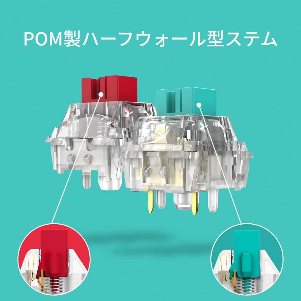 HyperX Tactile Aqua Mechanical Keyboard Switches, 5-Pin, 1.8mm Actuation Point, 4mm Stroke, 45g Force, Pre-Lubricated, HyperX Alloy Rise Compatible