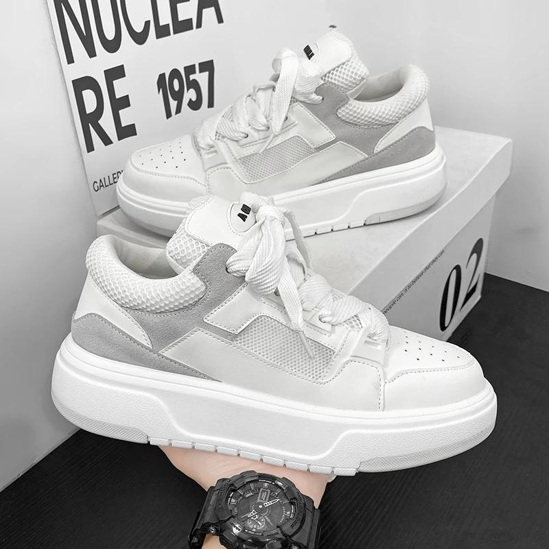 2024 New Personalized Pink Casual Men's Designer Board Shoes Fashionable Genuine Leather Breathable Elevated Flat Sports Shoes