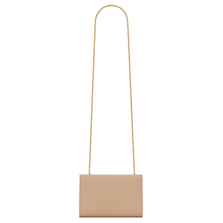Saint Laurent Kate Gold Logo Grainy Leather Chain Crossbody Bag Small Women bags Dark-Beige 469390BOW0J2721