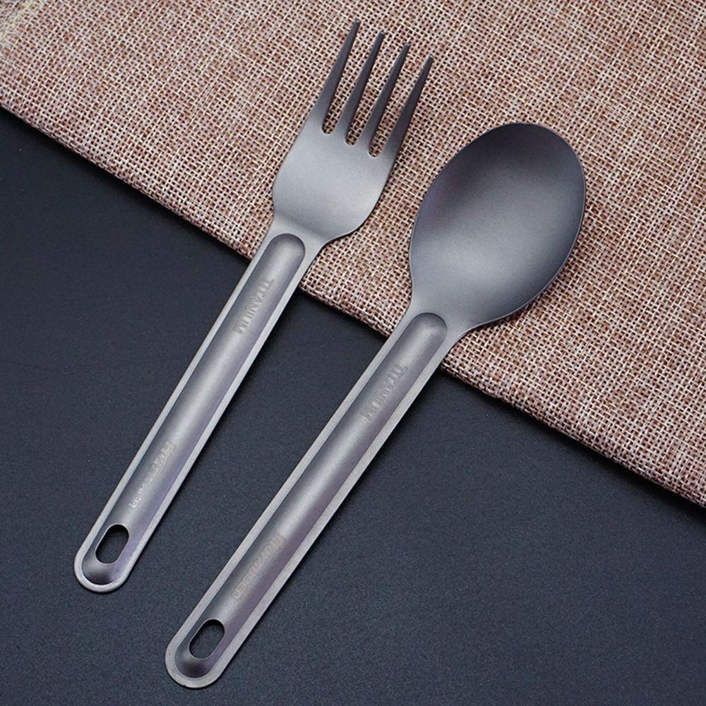 New Pure Portable Outdoor Picnic Accessories Titanium Cookware Cutlery Fork Long Handle Spoon