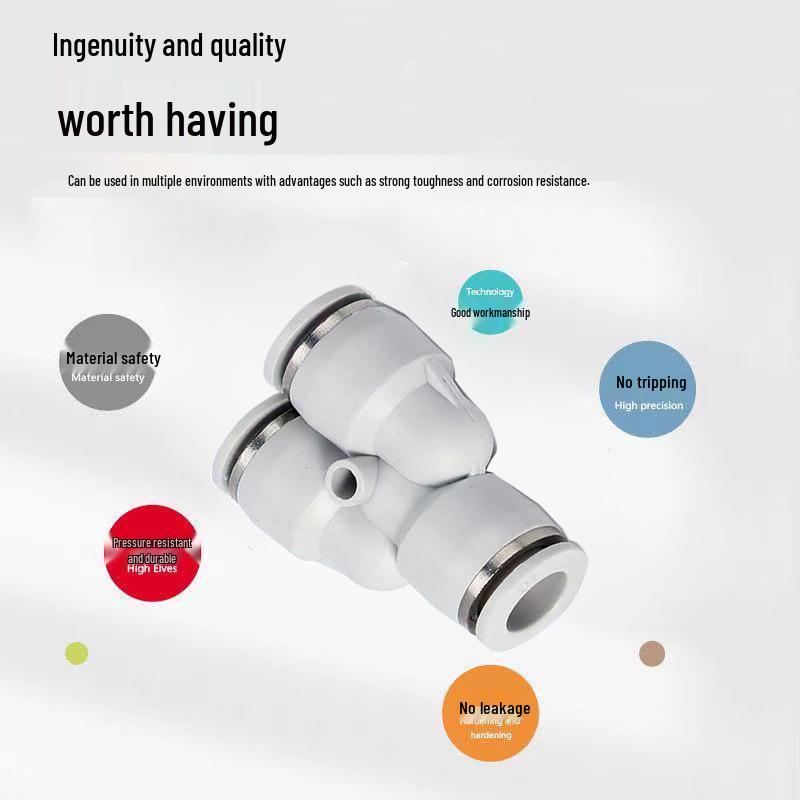 White PV Pneumatic Y-Shaped Air Tube Connector: 4, 6, 8, 10mm Straight-through Quick Plug
