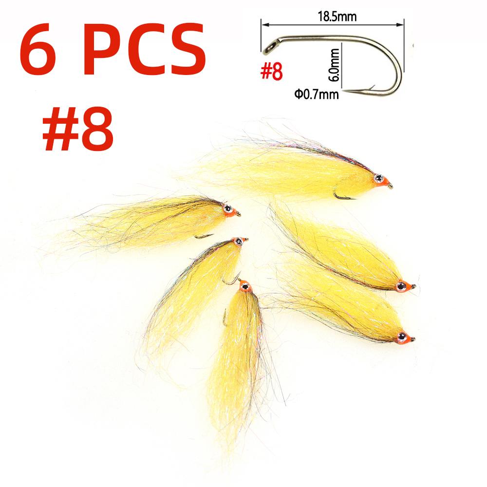 6 шт. раненый ледяной даб Minnow Fly EP шелковистое волокно наживка стример муха