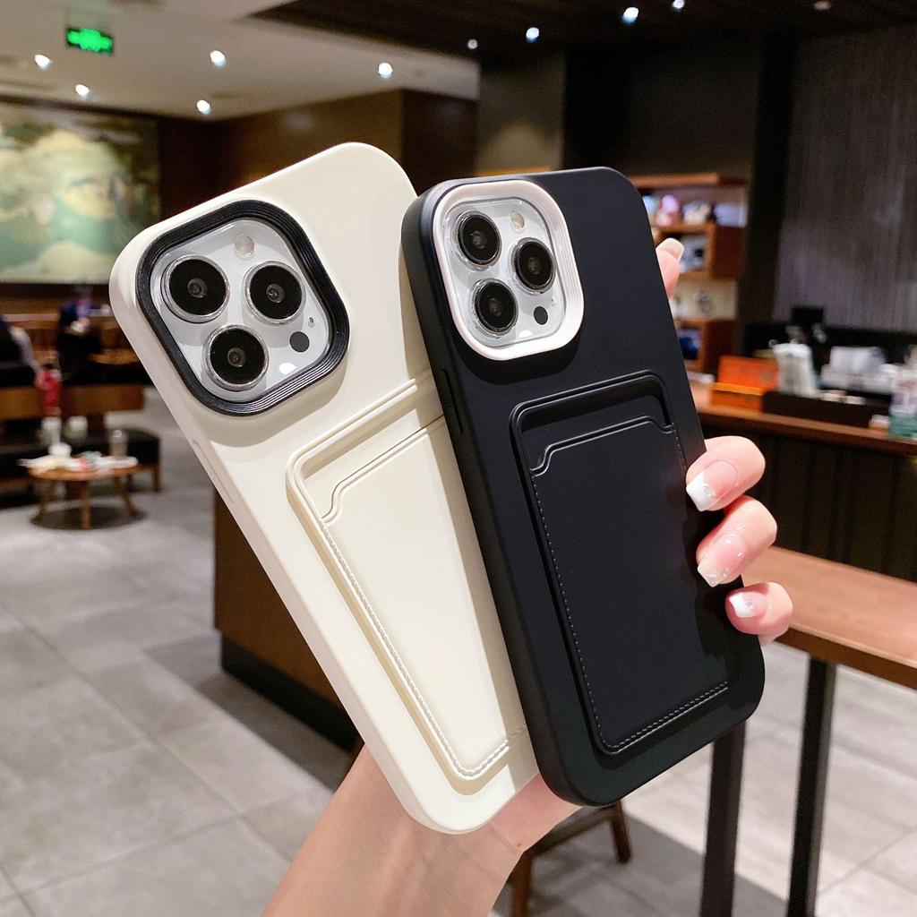 Original Candy Color Card Slot Wallet Phone Case For iPhone 15 14 13 11 12 Pro Max Soft Silicone Shockproof Cover