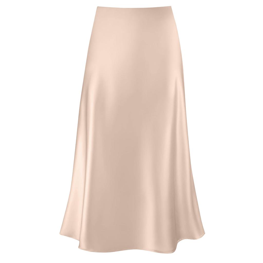 Women's Midi Satin Skirt Dressy Casual High Waisted A Line Flowy Ruffle Elegant Party Skirts