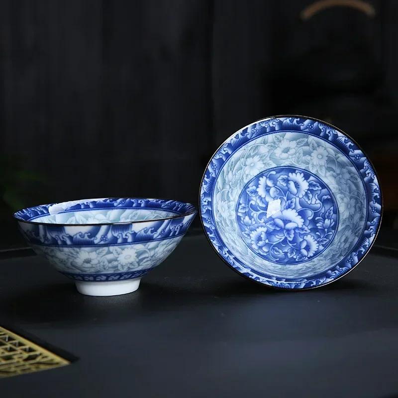 1 шт. китайская бутиковая керамическая чашка для чая, сине-белая фарфоровая чаша для чая, расписанная вручную, чашка для чая для путешествий и медитации, чайный набор 70 мл