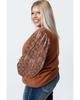 Azura Exchange Коричневый свитер размера плюс с принтом и ребристыми рукавами
