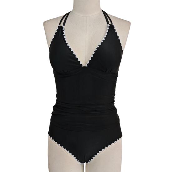 Комплект танкини для женщин из 2 предметов, топ с V-образным вырезом и сборками для контроля живота, плавки с высокой посадкой, купальник с цветными блоками, летняя пляжная одежда