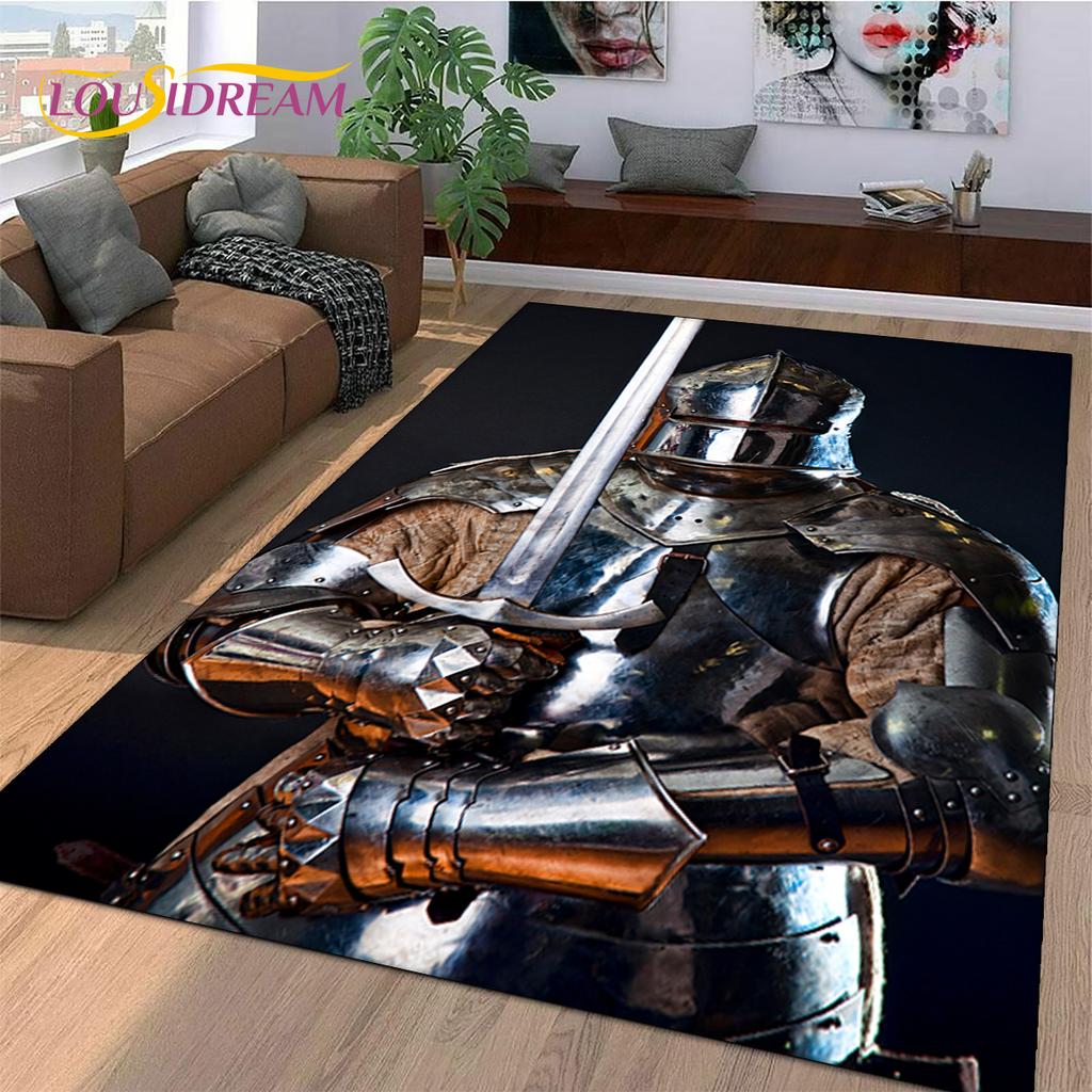Knight Templar Cavalier Crusaders Cartoon Rug Carpet for Living Room Bedroom Decor,Non-slip Decoration for Sofa Doormat Gift Kid