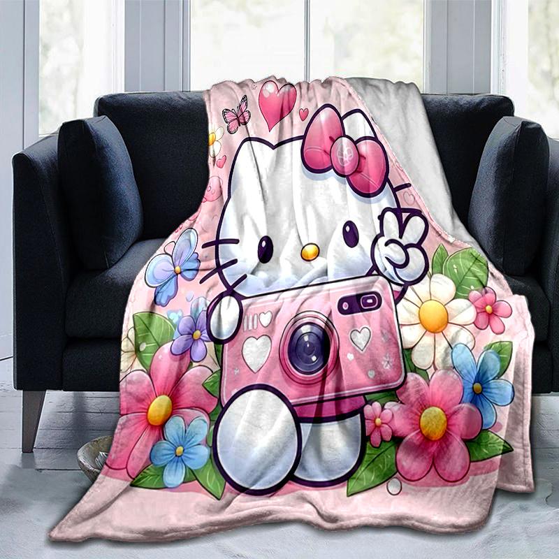 1pc Butterflies & Hello Kitty Cartoon Blanket, Soft Throw for Home Decor, Gift Idea, Living Room, Travel, Camping, Car Blankets, Beach, Office Naps, S