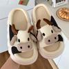 Cute Cow Slippers Female Home Indoor Linen Slippers For Couple Non-Slip Thick Bottom Outdoor Cloud Slippers Slides Sandals Women