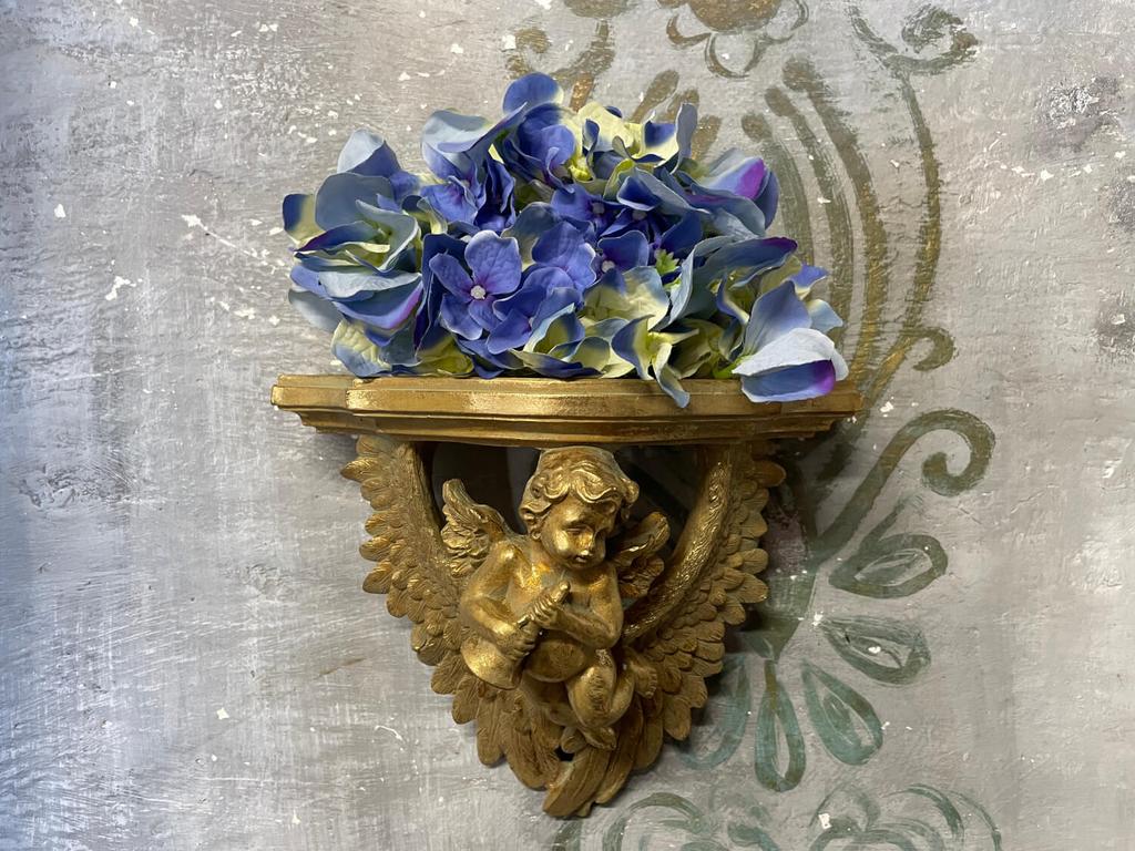 Elegant Gold Wall Shelf with an Angel Figurine - Baroque Style Decoration