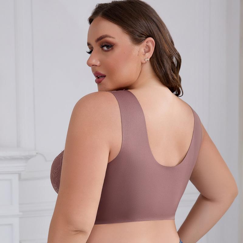 European and American Plus Size Bra Thin Vest for Women with Gathered Beautiful Back and Front Buckle Fixed Cup Underwear