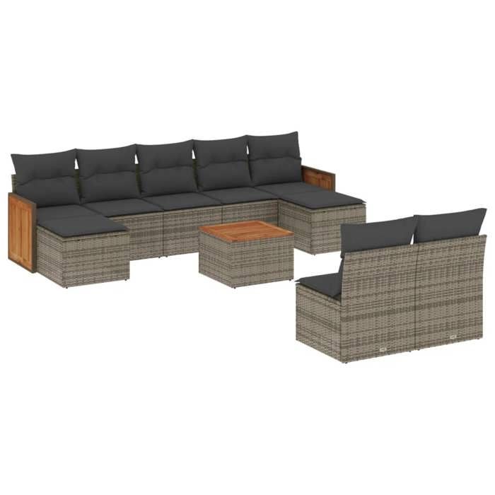 VidaXL Salon de Jardin avec Coussins 10 pcs, Canapés de Patio, Ensemble de Meubles, Mobilier de Terrasse Extérieur, Gris 3260464
