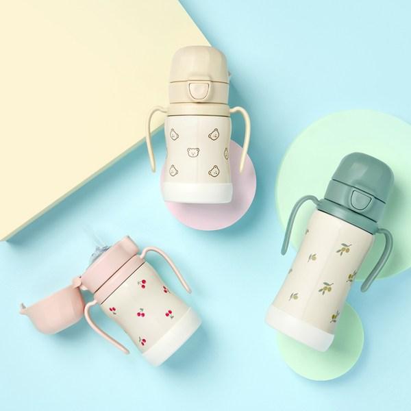 Gromimi One Touch Stainless Steel Olive Straw Cup 200ml, Olive Pistachio, 1 Piece