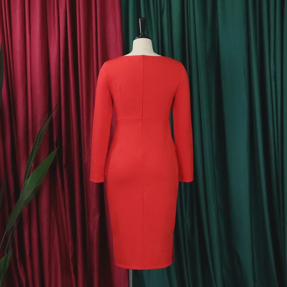 Элегантное платье больших размеров с длинными рукавами и косым воротником для женщин, осень 2022 г.