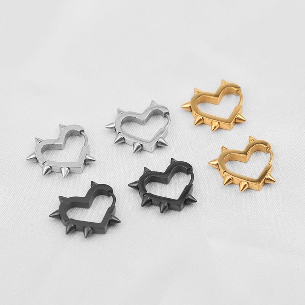 Stainless Steel Goth Heart Earrings Y2K Punk Spike Rivet Ear Buckle Sweet Gift