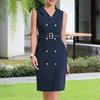 Women's Suit Dresses Summer Sleeveless Bodycon Midi Dress Lapel V Neck